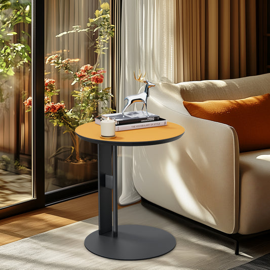 C-Shaped Side Table Display Table with Microfiber Saddle Leather Tabletop