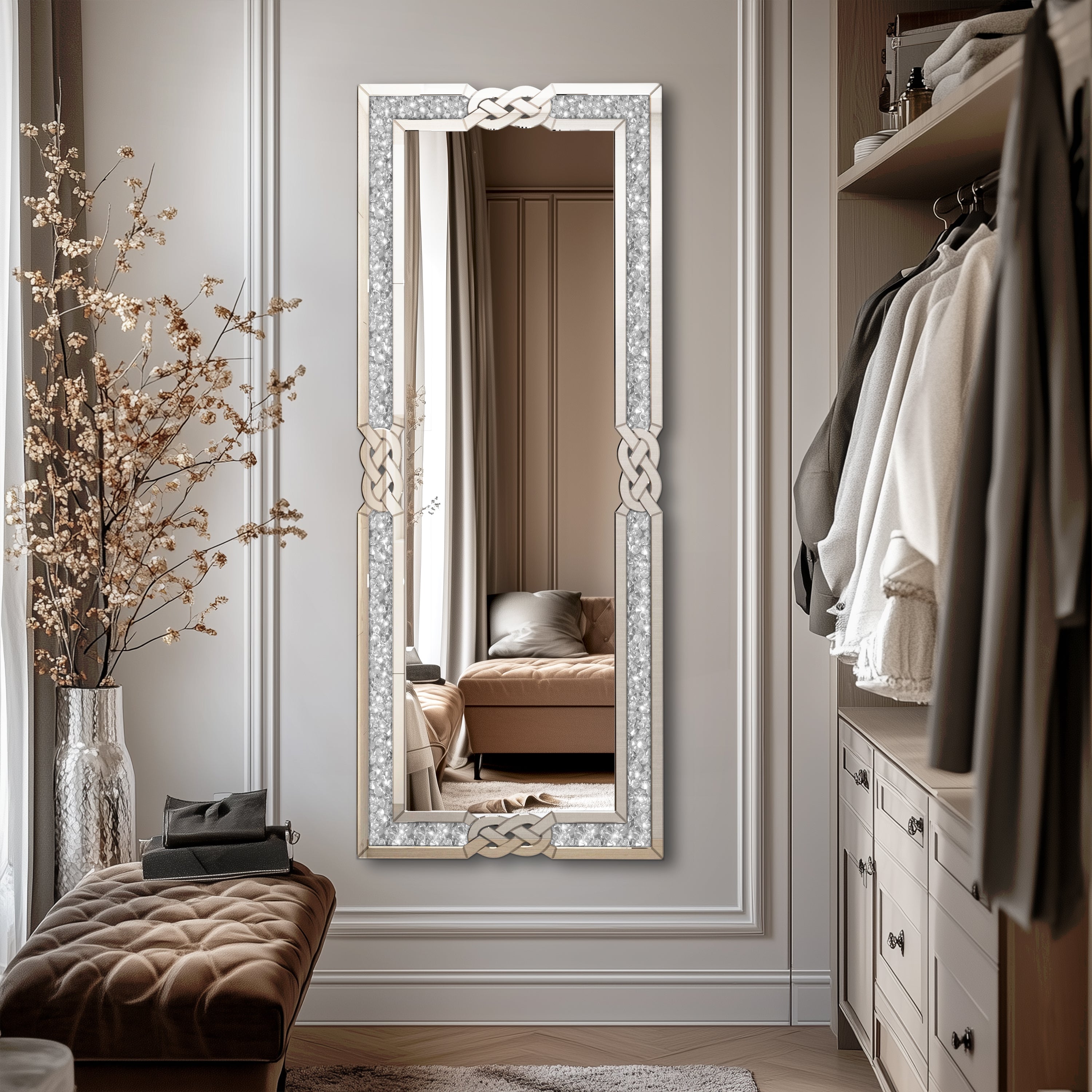 Full Body Mirror with Stand Crush Diamond Standing/ Wall-Mounted Dressing Mirror