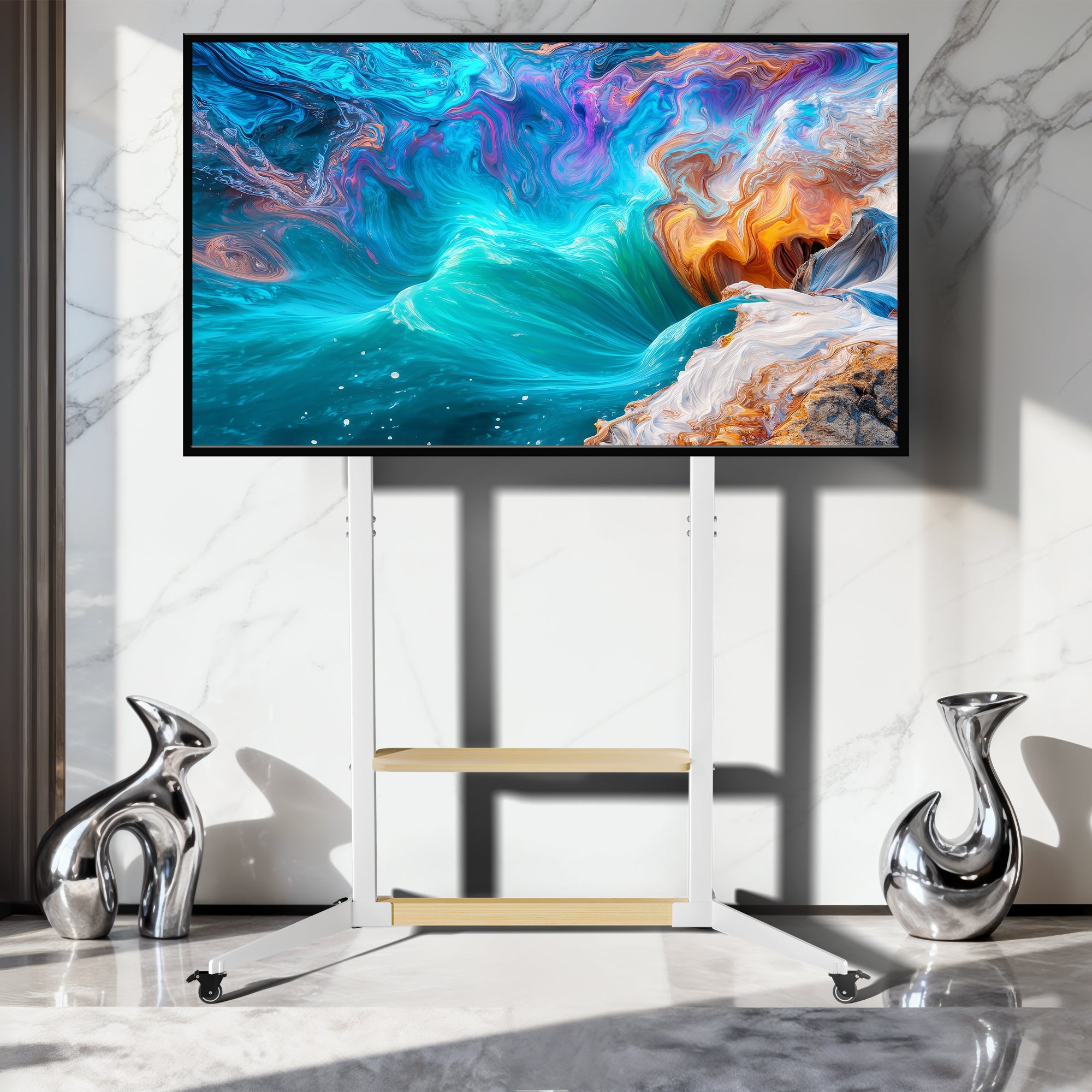 Mobile TV Floor Stand TV Cart 40”-100” TV Mount Stand Load 100KG with Wood Shelf