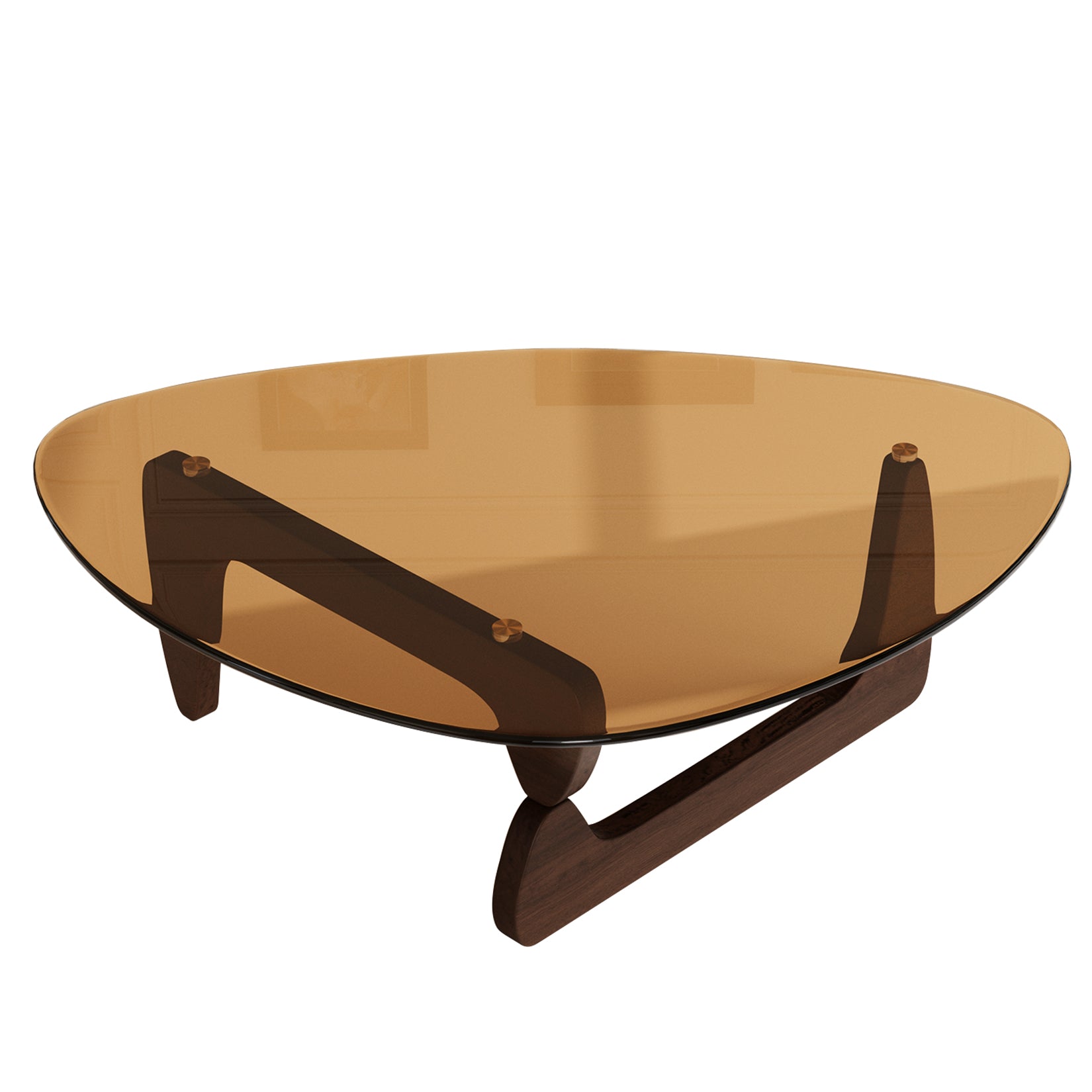 Triangular Glass Center Table Noguchi Coffee Table with Amber-tinted Tempered Glass Top