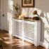 FATIVO Radiator Cover: Internal Height 90.5cm | Horizontal Slatted Radiator Cover with Natural Wood Texture Top, White MDF Wall Heater Cover for Old, Compact Radiators