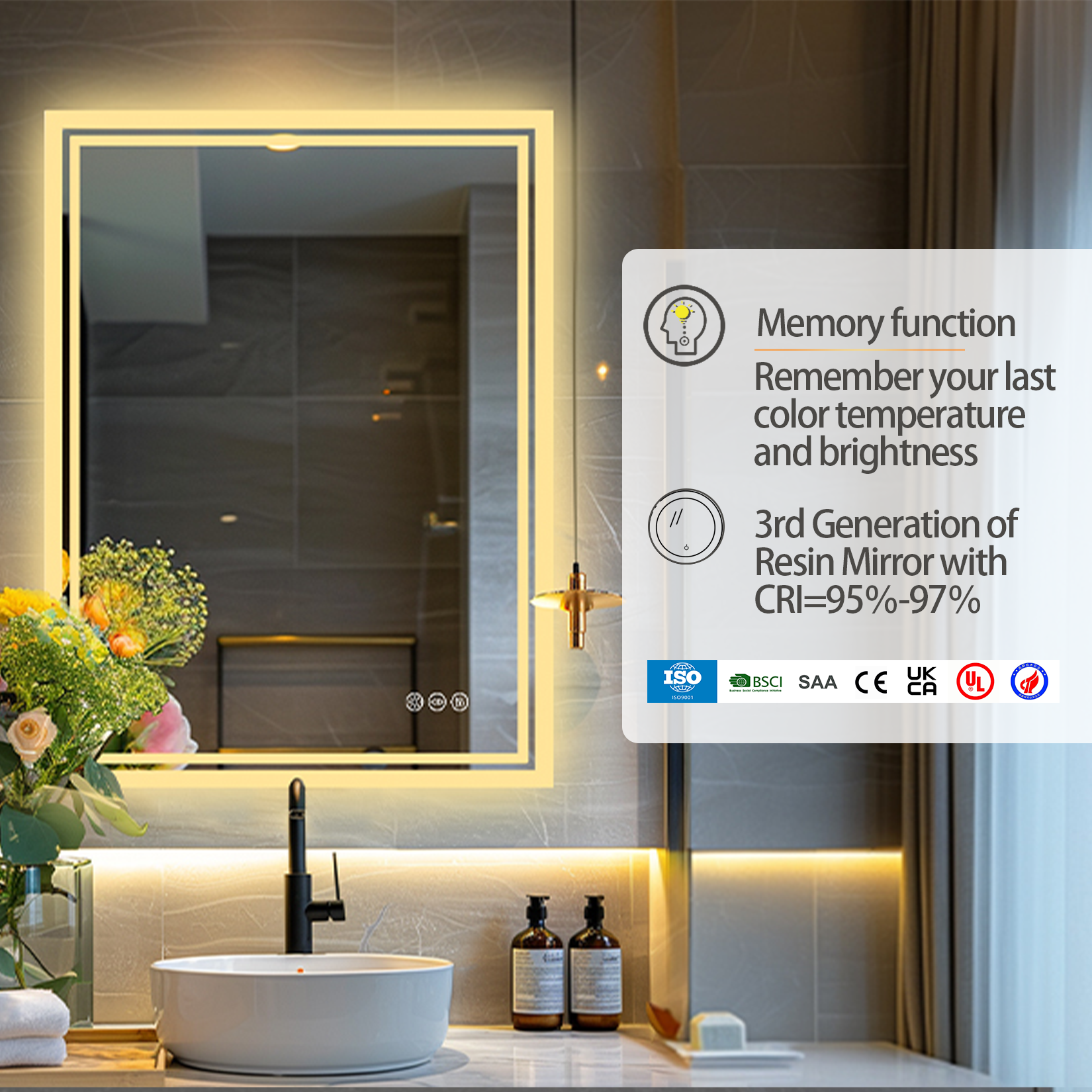 Square Backlit Smart LED Bathroom Mirror