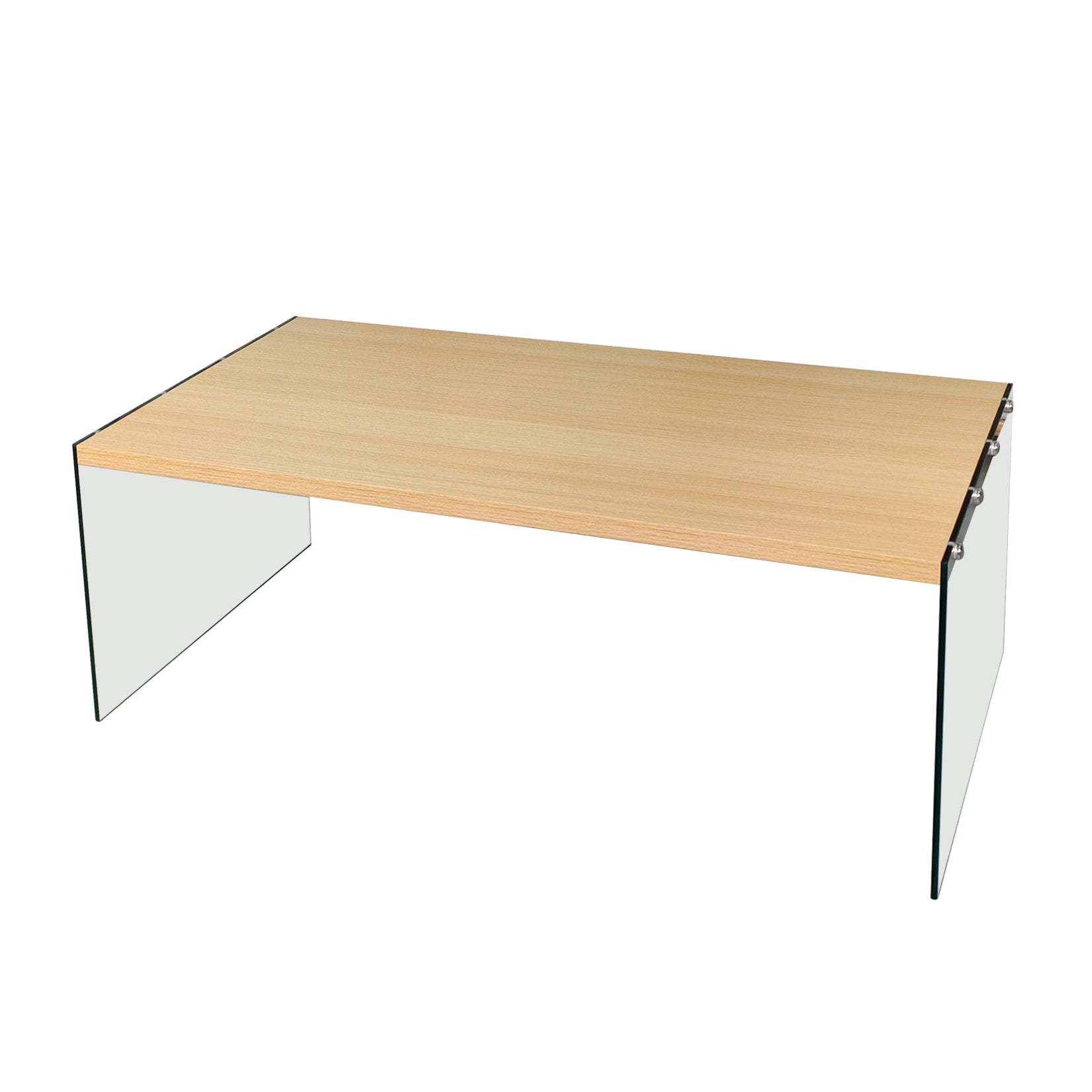 Rectangular Coffee Table: New Release Wood-tone MDF Coffee Table with Tempered Glass Legs