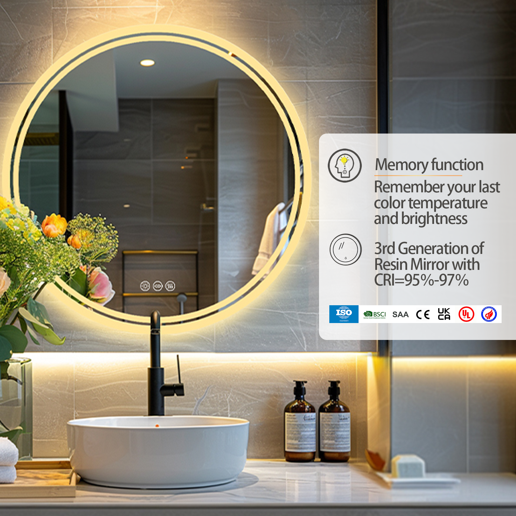 Dimmable Round Led Bathroom Mirror