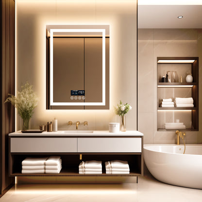 Square Lighted Bathroom Mirror with Bluetooth Speaker, Front-lit, Backlit