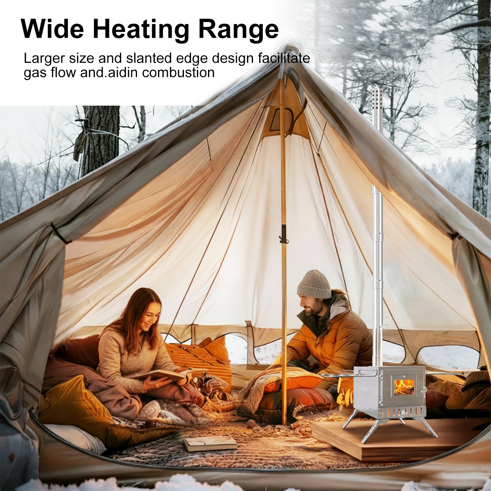 Outdoor Camping Tent Wood Burner Stove Fire Pit with 7 Chimney Pipes