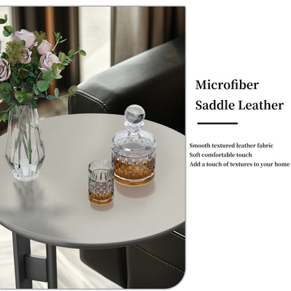 C-Shaped Side Table Display Table with Microfiber Saddle Leather Tabletop