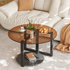 Modern Round Coffee Table Circle Amber-Tinted Tempered Glass Cocktail Table with 2-Tier