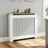 FATIVO Radiator Cover | Intenal Height 90.5cm | Vertical Slatted White Radiator Cover w/ Wood-grain Top, MDF Heater Cover