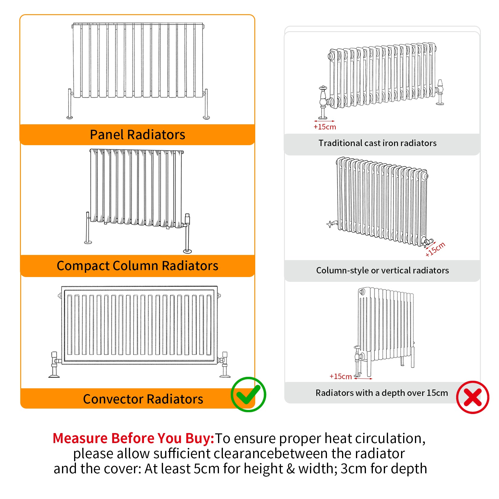 FATIVO Radiator Cover | Internal Height 81cm |  Vertical Slatted Heater Radiator Cover White MDF Radiator Cover with Wood Texture Nature Top for Living Room, Bedroom
