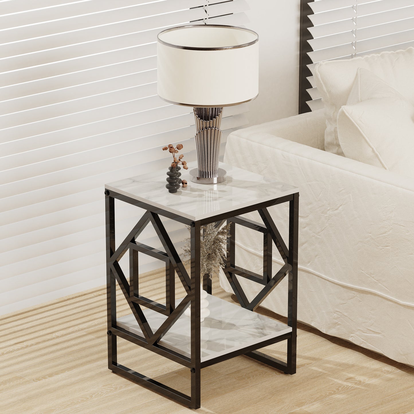 2-Tier Sofa Side Table Sintered Stone-top
