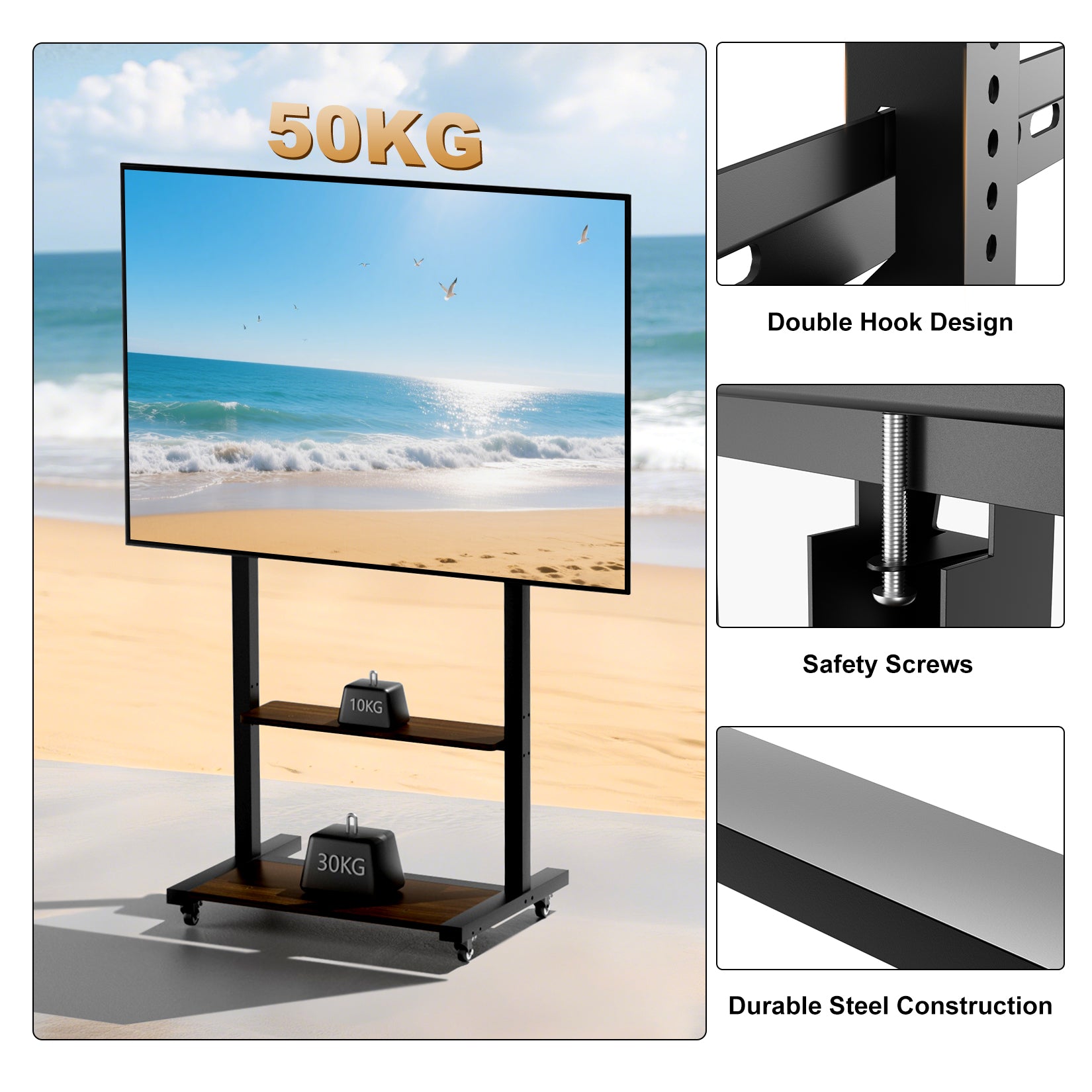 Industrial Rolling TV Floor Stand for 40-100” LCD Screens Height Adjustable TV Cart Mount