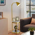 Tall Floor Lamp for Living Room, with 2-tier End Side Table Shelves Golden Iron Frame