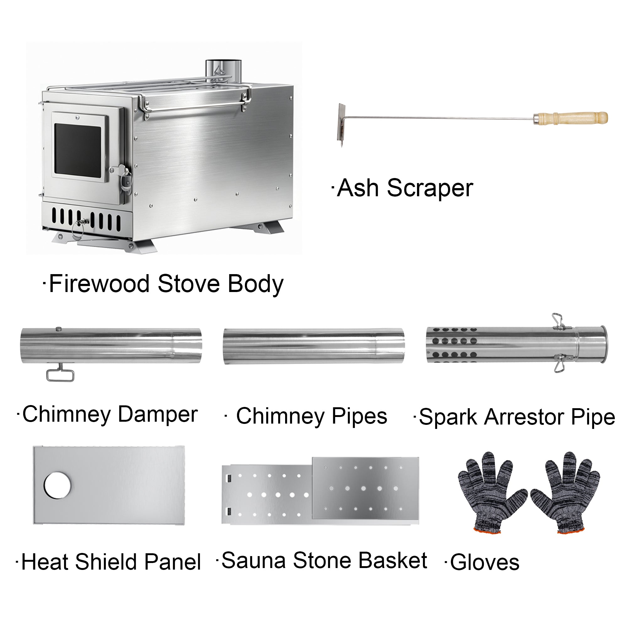 Wood Burning Sauna Stove Kit: 2 in 1 Portable Stainless Steel Heater Tent Stove for Outdoor Tents, Outdoor Sauna Hot Tent Stove with Chimney Pipes
