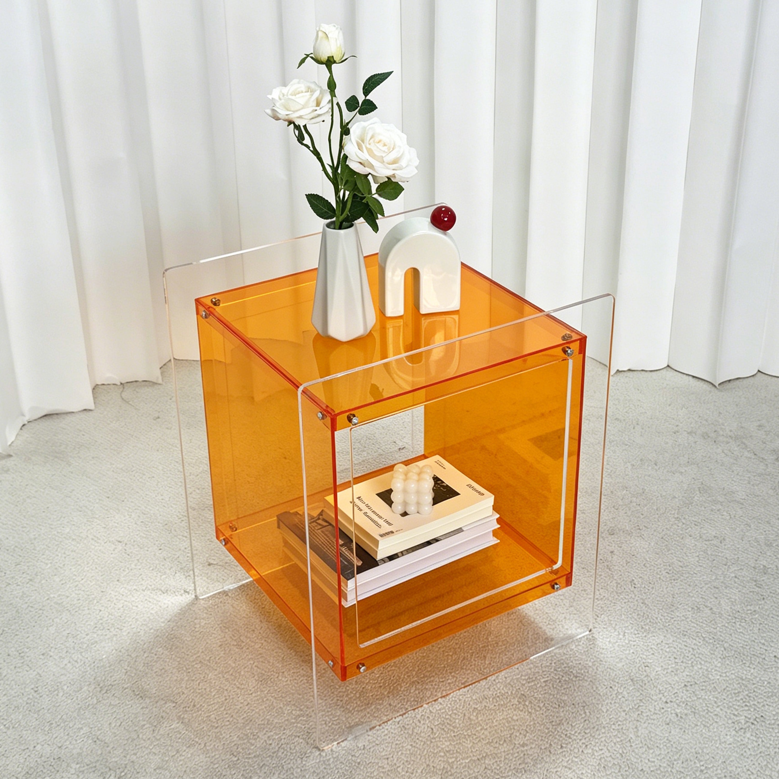 Square Cube Acrylic Record Player Table Open Storage Shelf Acrylic Sofa Side Table