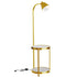 Tall Floor Lamp for Living Room, with 2-tier End Side Table Shelves Golden Iron Frame