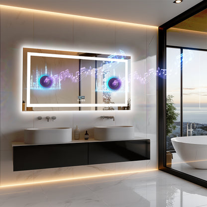 Illuminated Bathroom Mirror w/ Bluetooth Speaker, Dual LED Light Strips