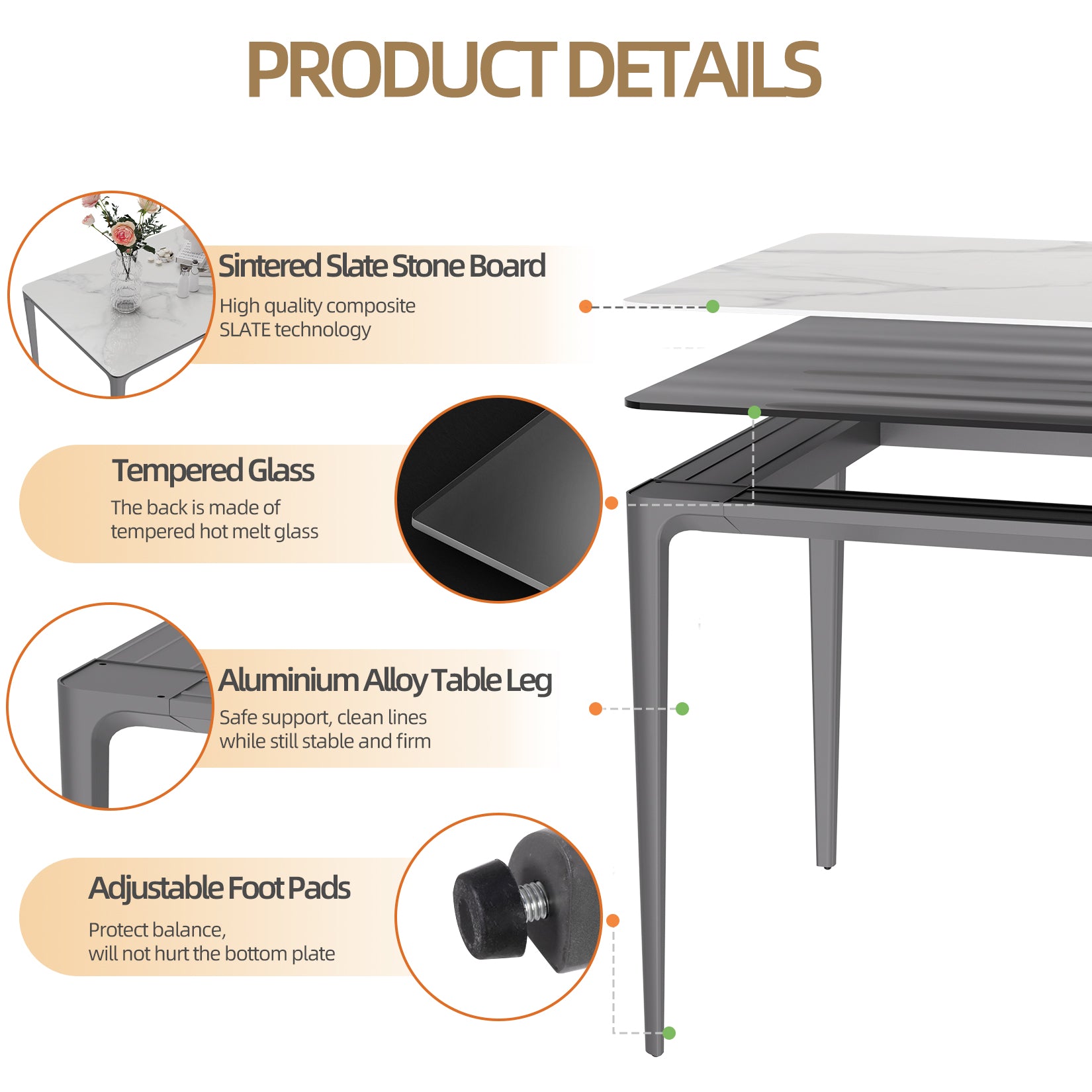 Deluxe Dining Table with Sintered Stone Tempered Glass Top