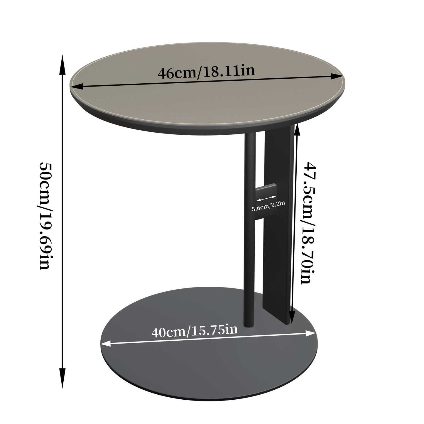 C-Shaped Side Table Display Table with Microfiber Saddle Leather Tabletop