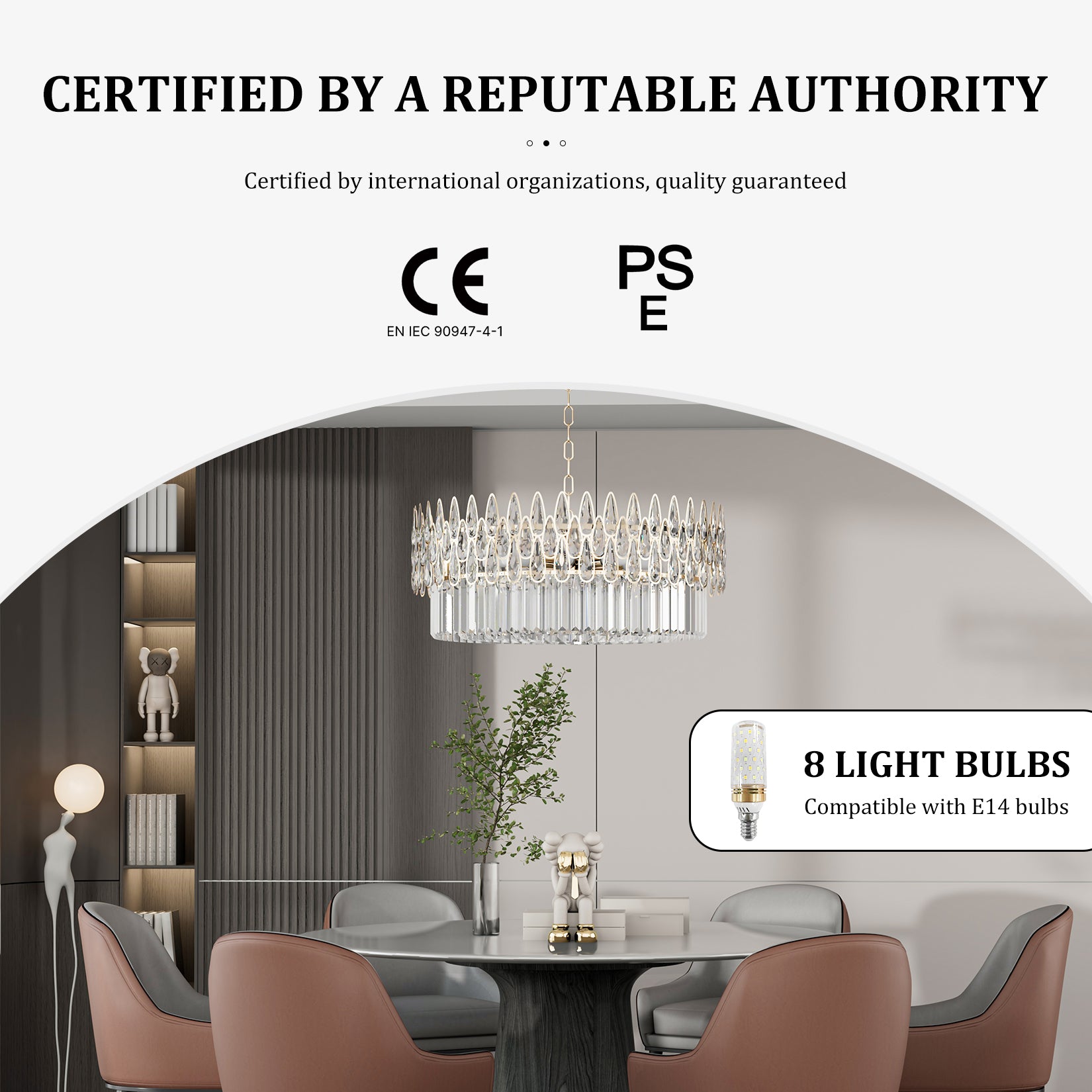 Luxurious Round Crystal Chandelier Pendant Lamp with Raindrops Oblong Crystals