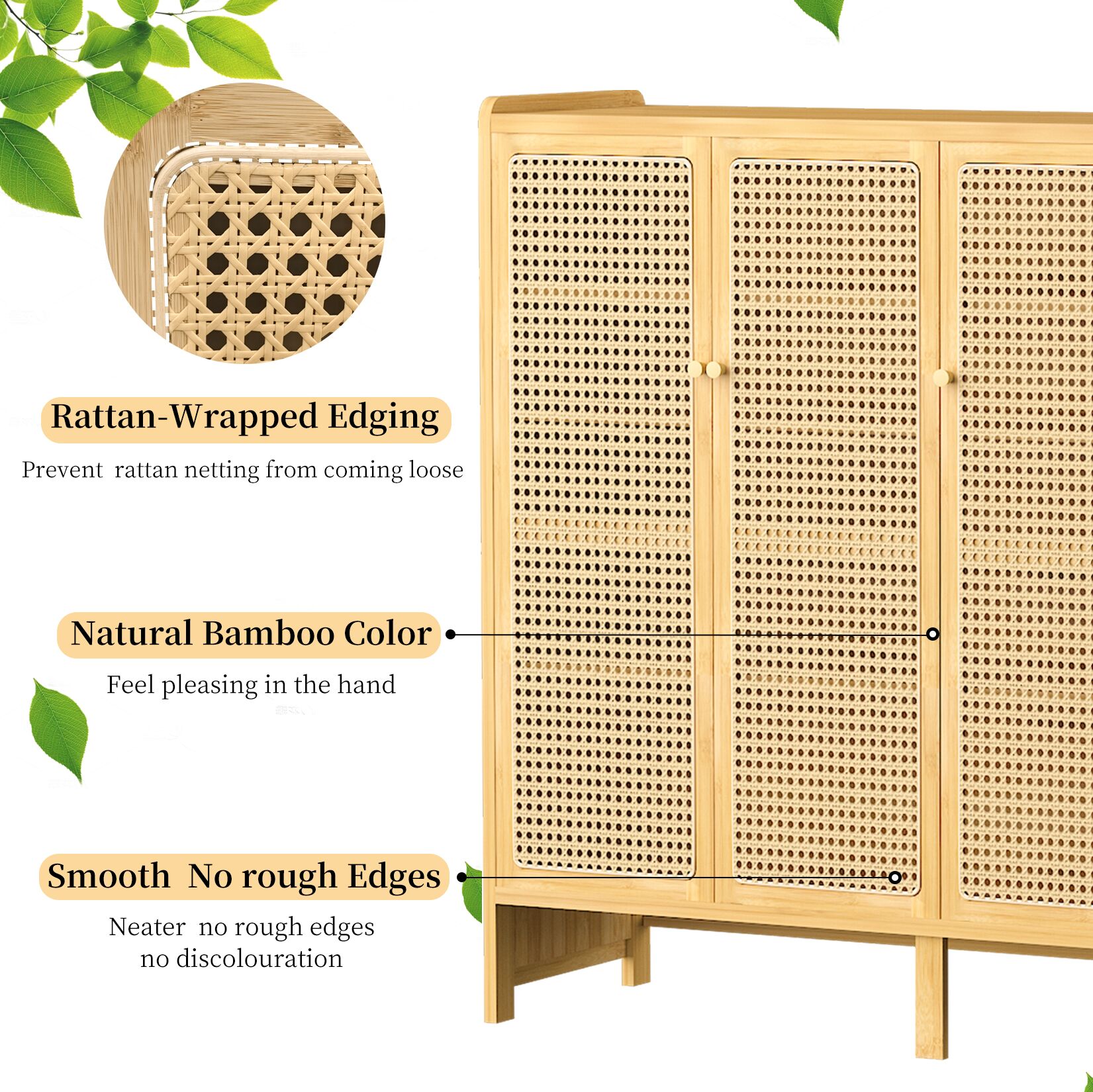 Bamboo Shoe Cabinet: 6 Tier Shelves Shoe Storage Cabinet with Hollow Doors Shoe Rack for Entryway
