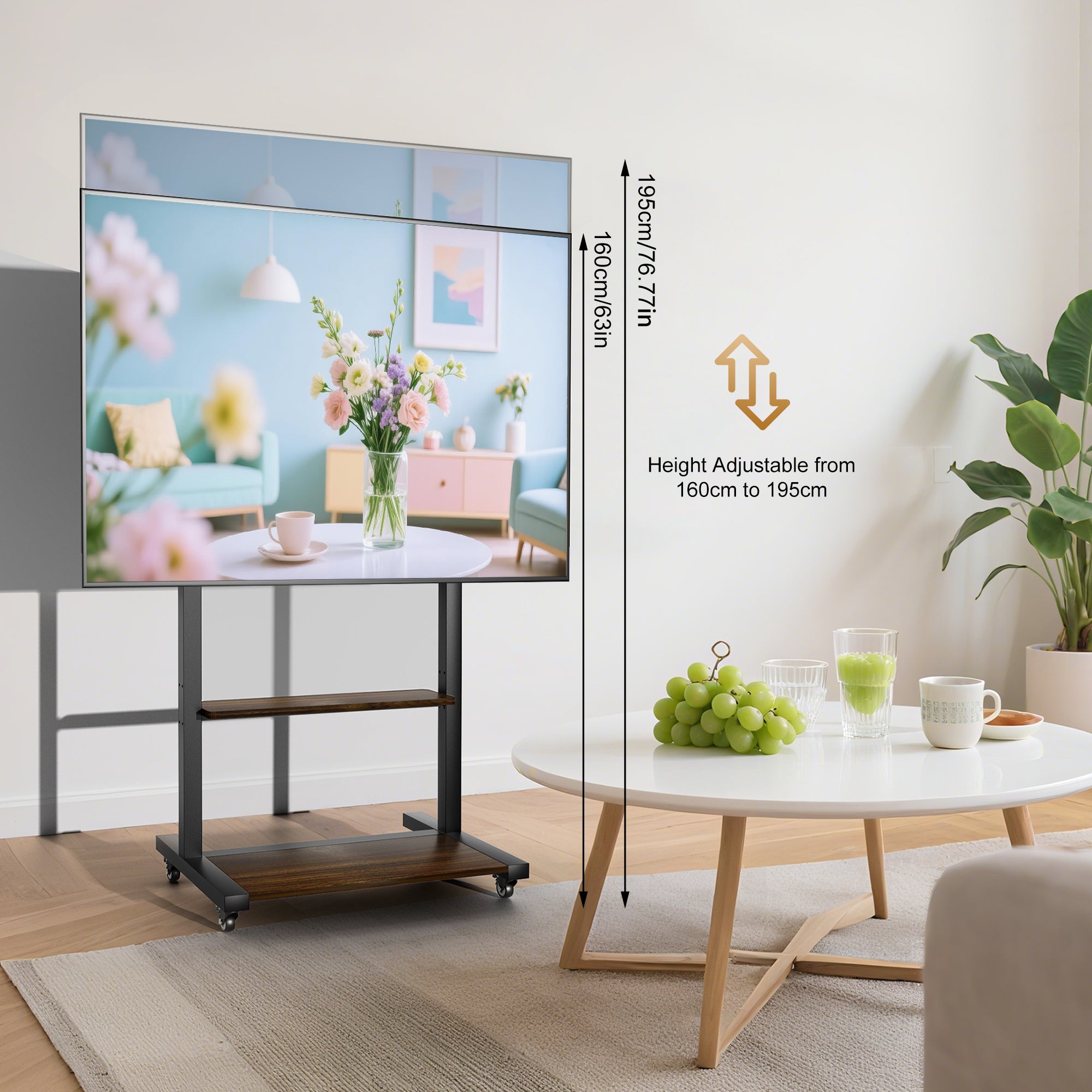 Industrial Rolling TV Floor Stand for 40-100” LCD Screens Height Adjustable TV Cart Mount