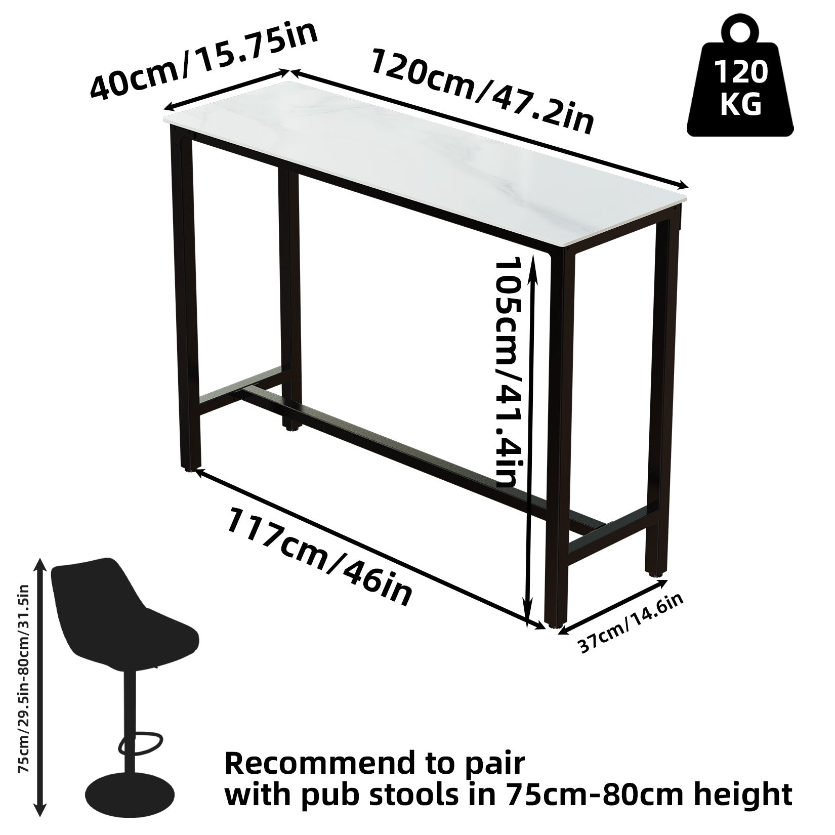 41.4” Tall Rectangular Bar Table Countertop Pub Table