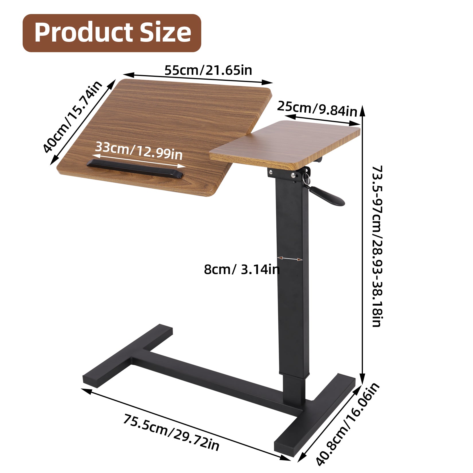 thumbnail image 2 of Anevna Rolling Overbed Table With Wheels - Adjustable Height & Tilting Top, Laptop Desk For Bed Or Couch, Brown 2 of 10