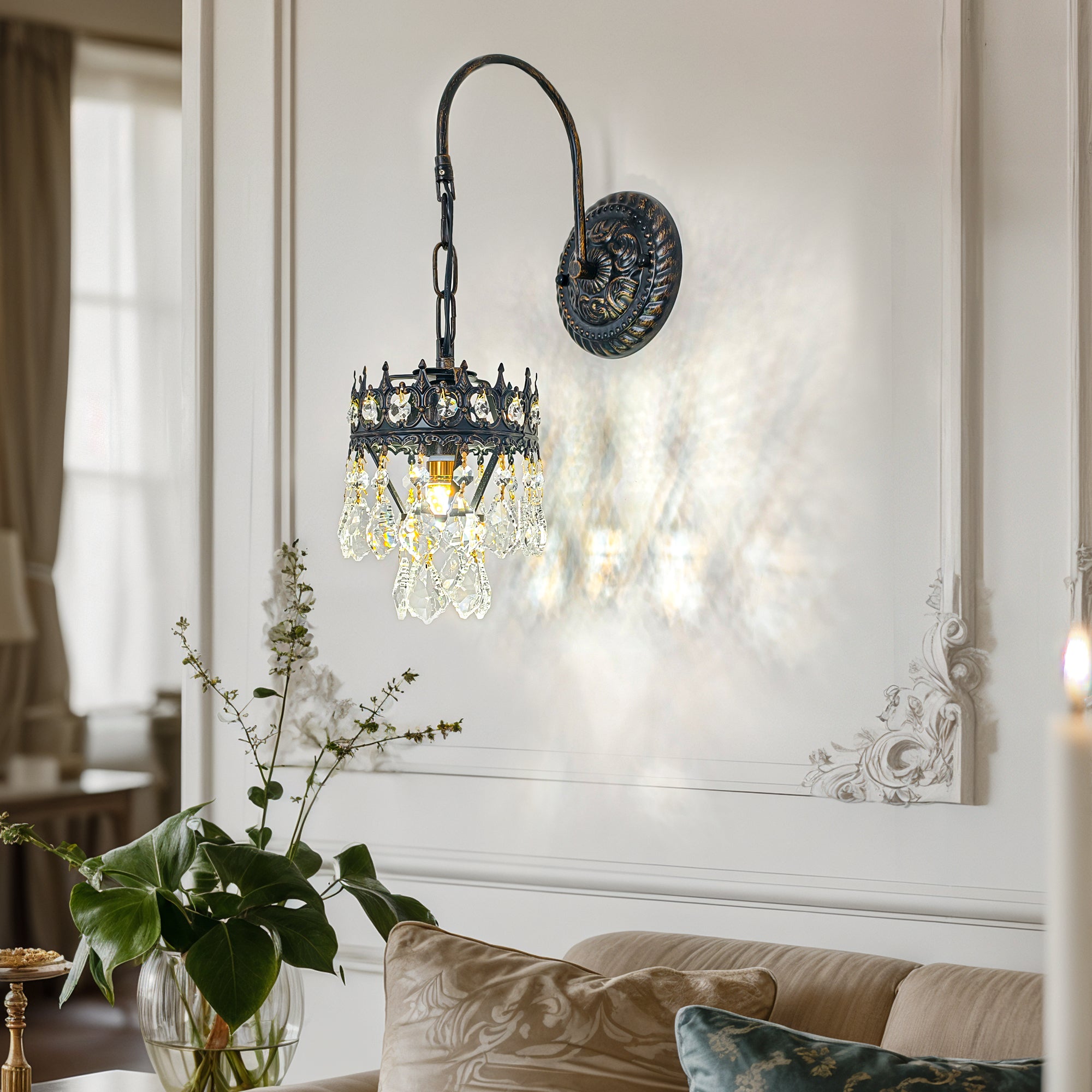 Crystals Wall Sconce: American Vintage Hardwired Crystal Wall Sconces Lighting Fixture