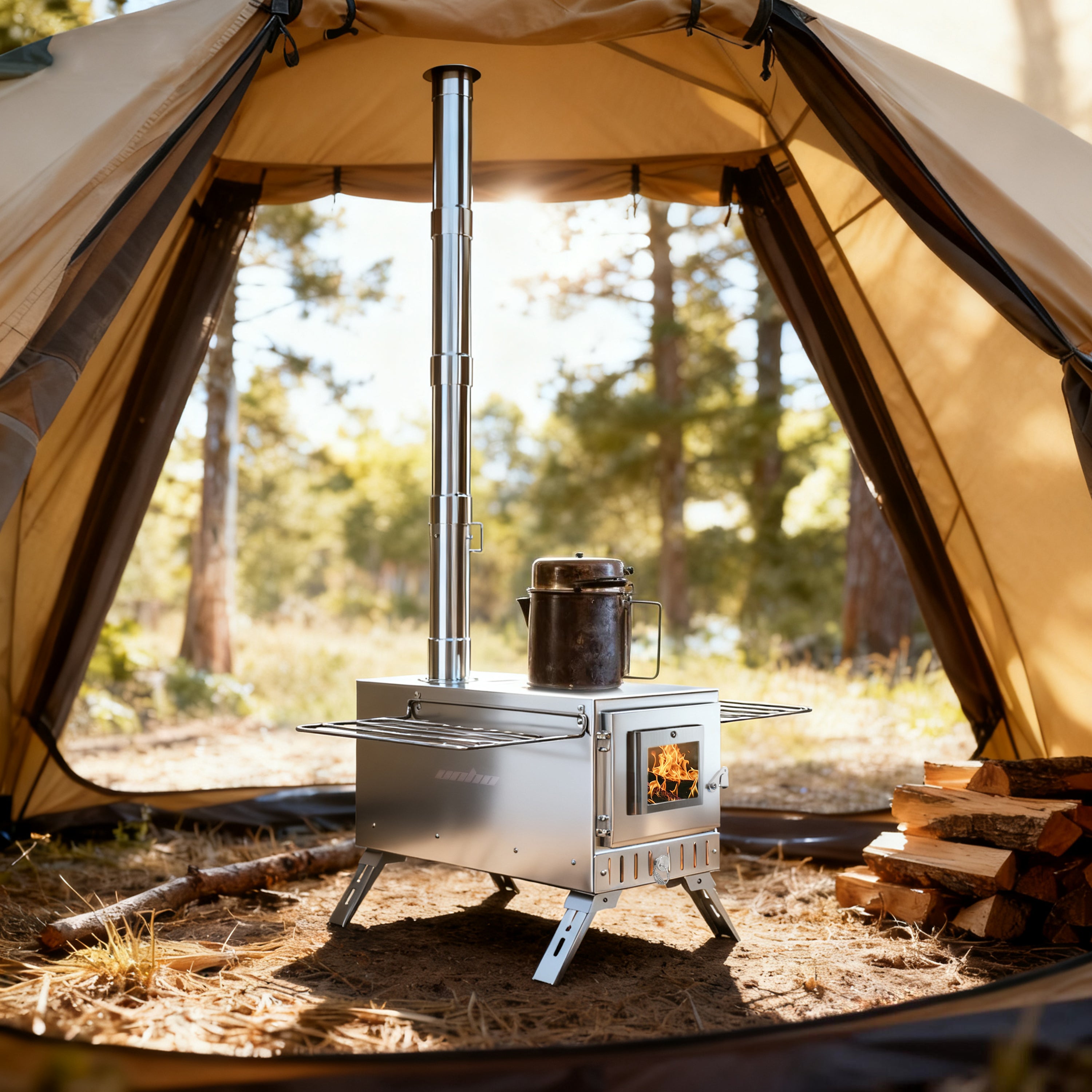 Outdoor Camping Tent Wood Burner Stove with 7 Chimney Pipes