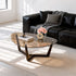 Organic Triangle Glass Center Coffee Table for Living Room, with Amber-Tinted Tempered Glass Tabletop Rubber Wooden Frame