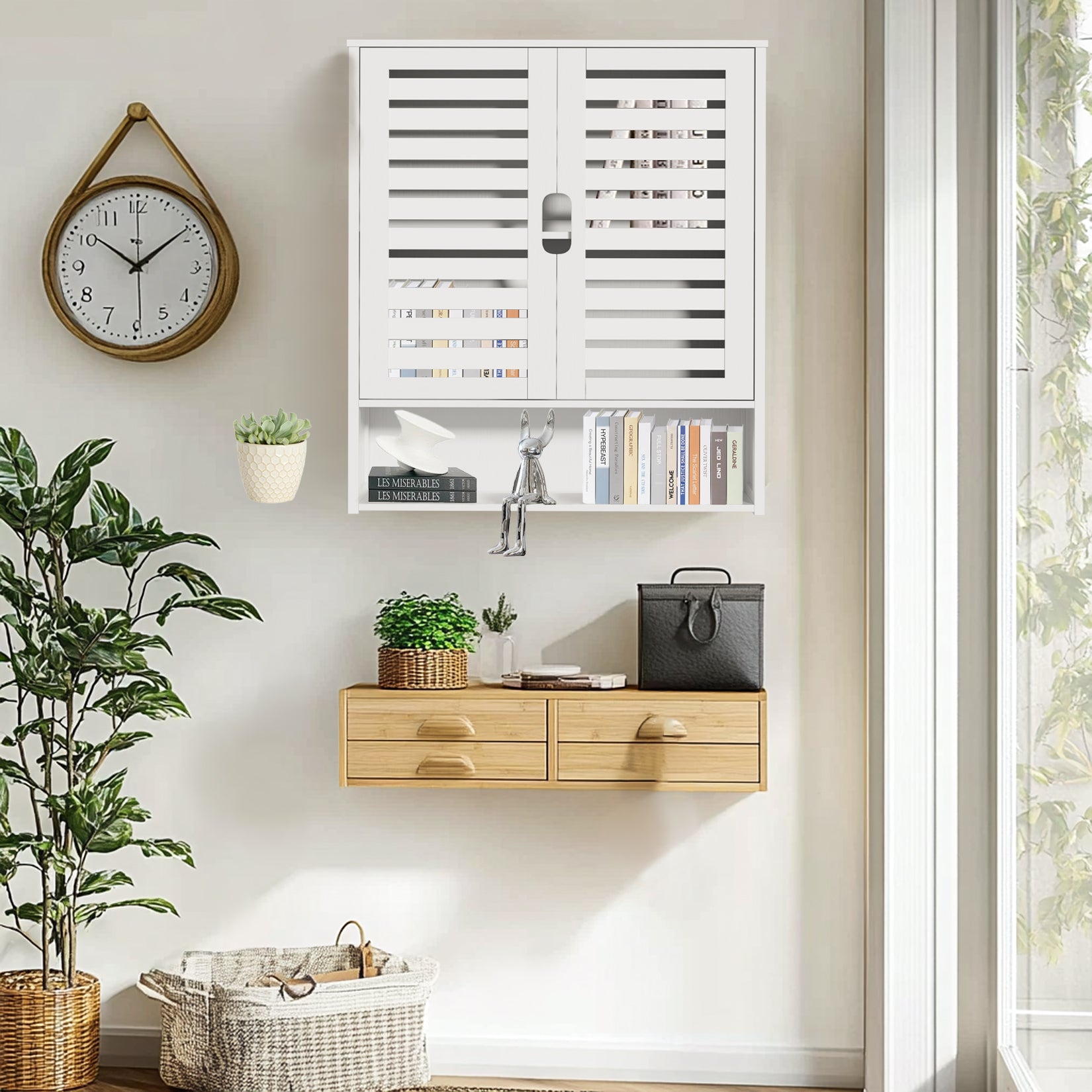 Bathroom Cabinet Bamboo Over-The-Toilet Storage Organizer Wall Mounted Kitchen Shelves