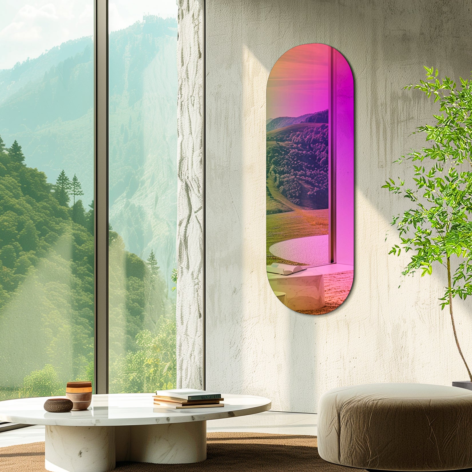 Long Oblong Iridescent Effect Wall Mirror with Iridescent Effect Dazzling Glass Mirror