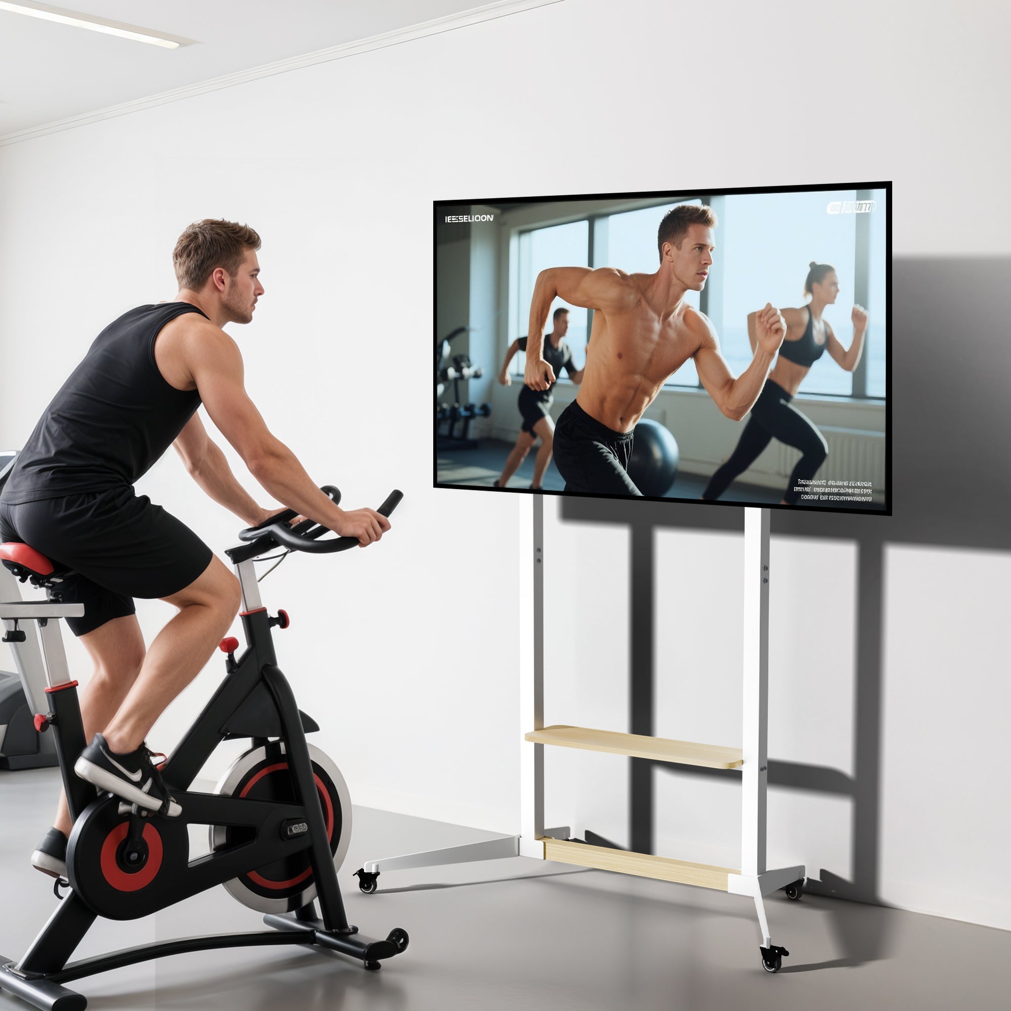 Mobile TV Floor Stand TV Cart 40”-100” TV Mount Stand Load 100KG with Wood Shelf