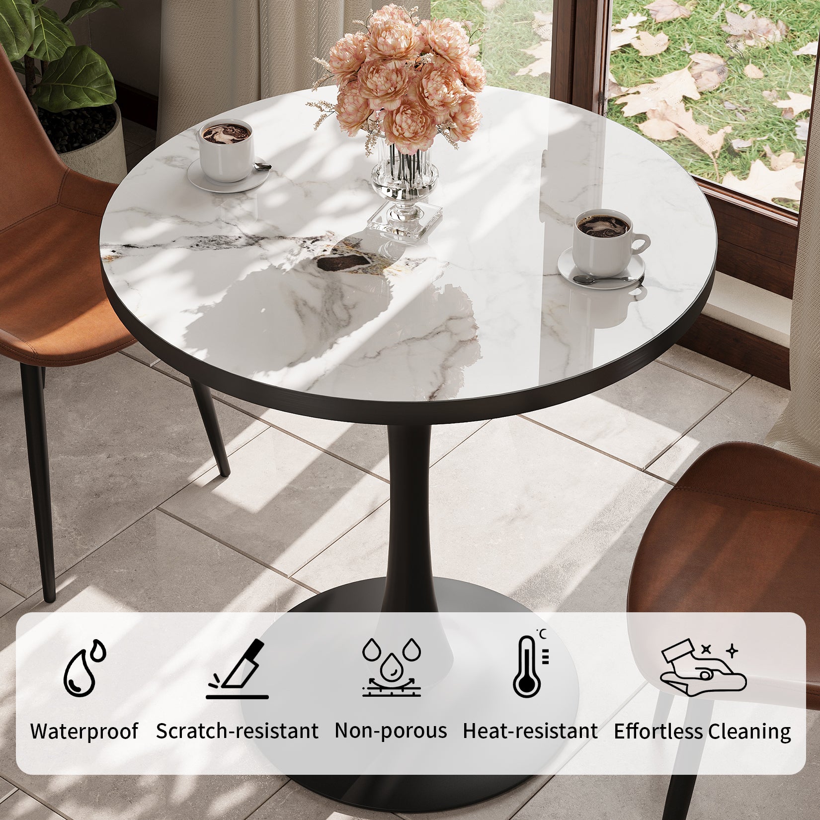 Leisure Dining Table: Round Dining Table No Chairs Sintered Stone Kitchen Coffee Table Pedestal Base