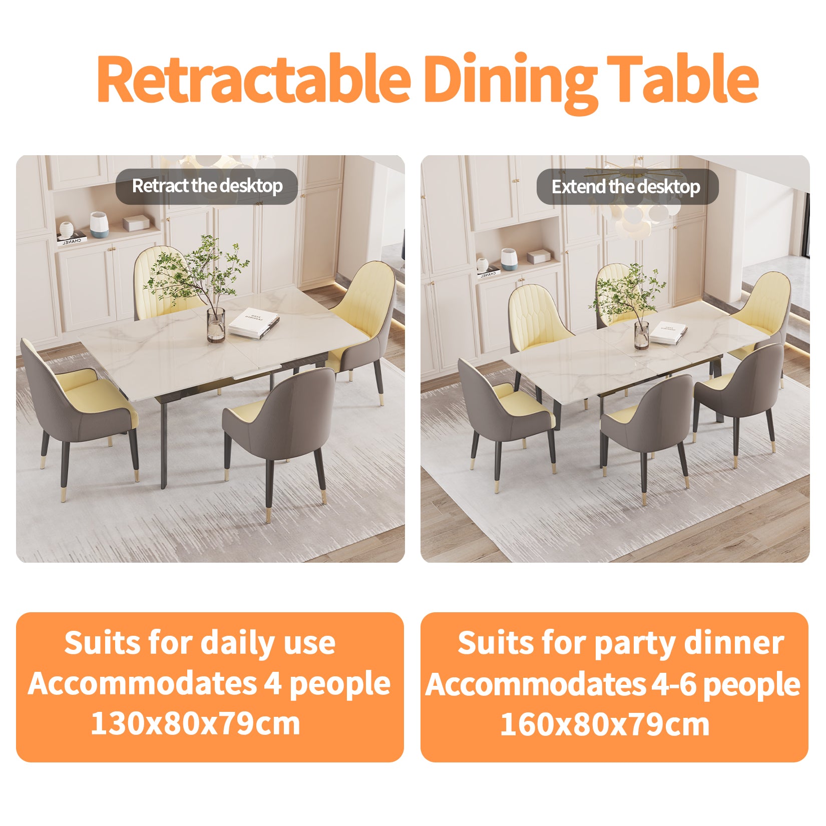 51.1"-62.9" Extendable Rectangle Dining Table