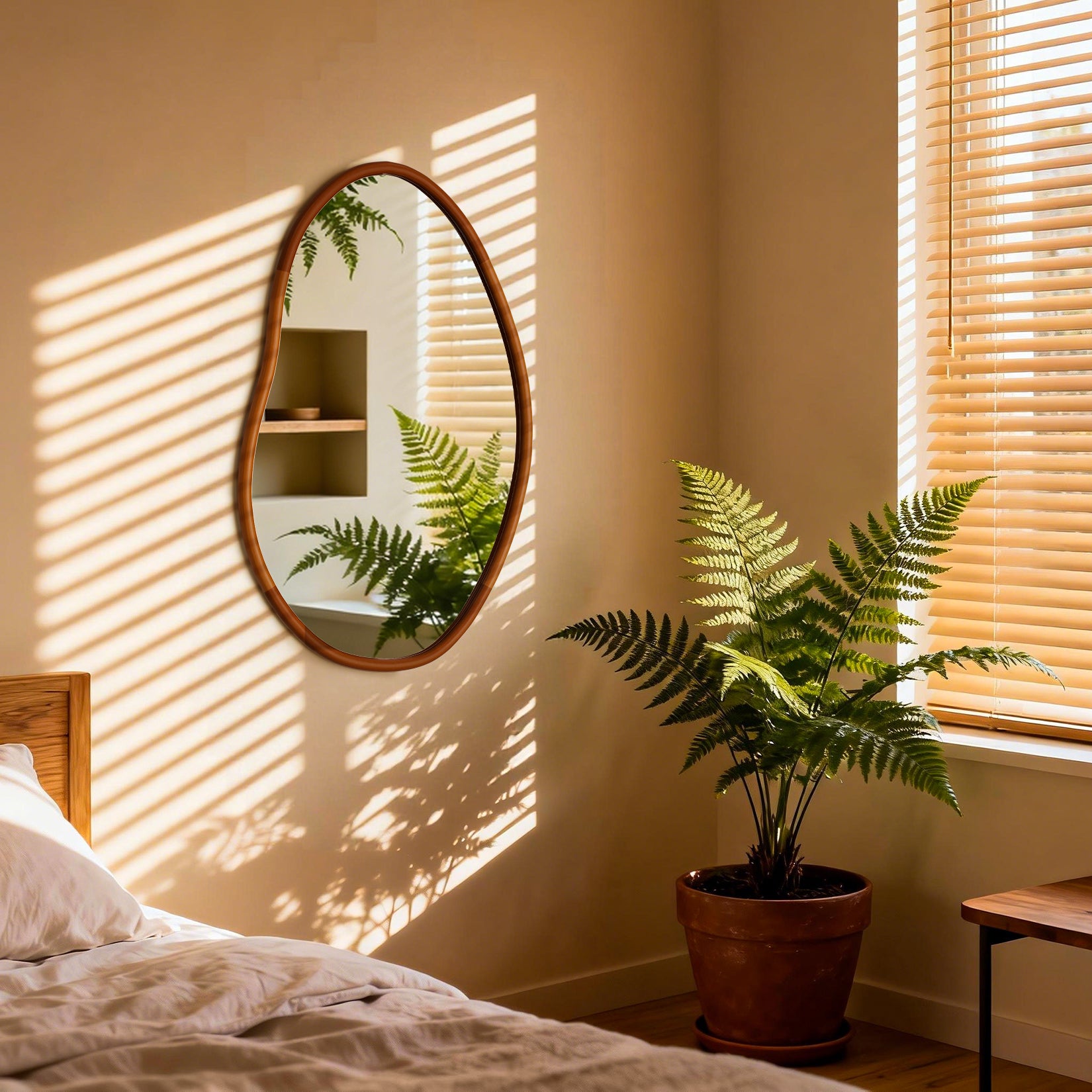 Asymmetrical Wood Frame Irregular Wall Mirror, Home Deocr Mirror, Same as Amazon
