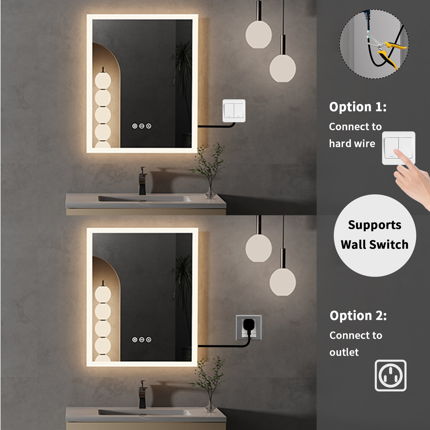 Square Bathroom Mirror Backlit Lighted Vanity Mirror