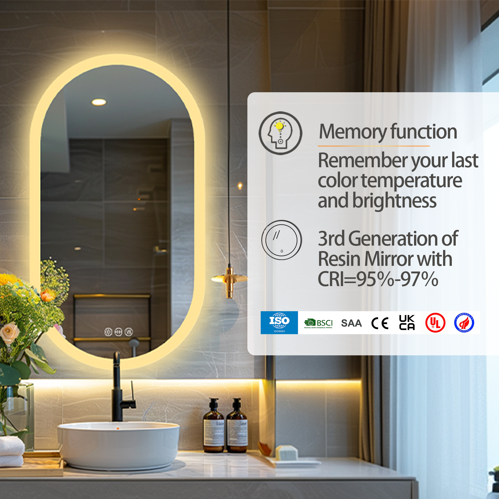 Oval LED Bathroom Mirror with Backlit