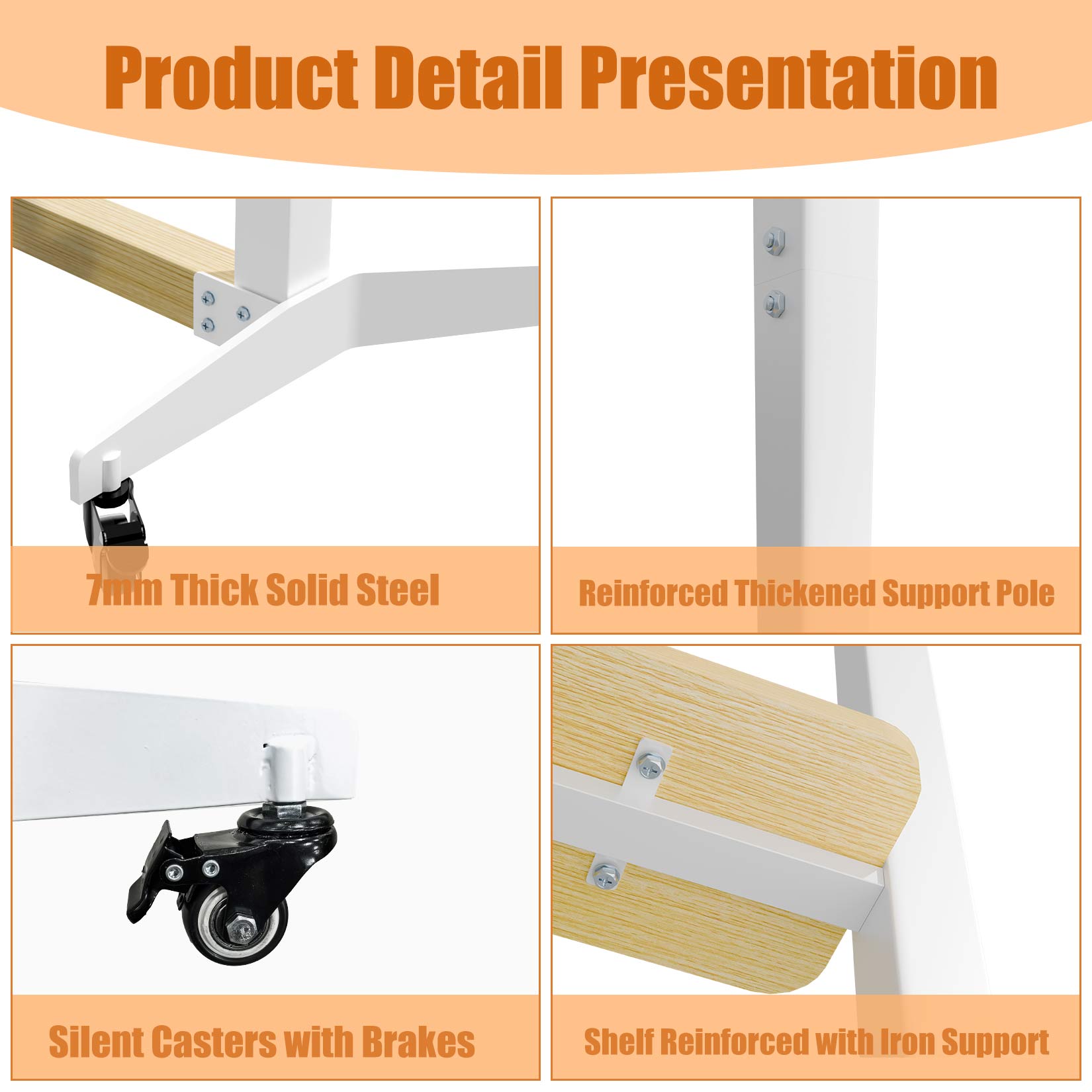 Mobile TV Floor Stand TV Cart 40”-100” TV Mount Stand Load 100KG with Wood Shelf