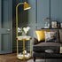 Tall Floor Lamp for Living Room, with 2-tier End Side Table Shelves Golden Iron Frame