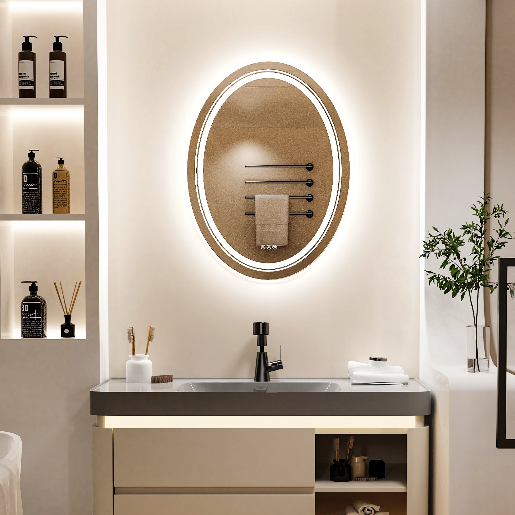 Oval Illuminated Bathroom Mirror