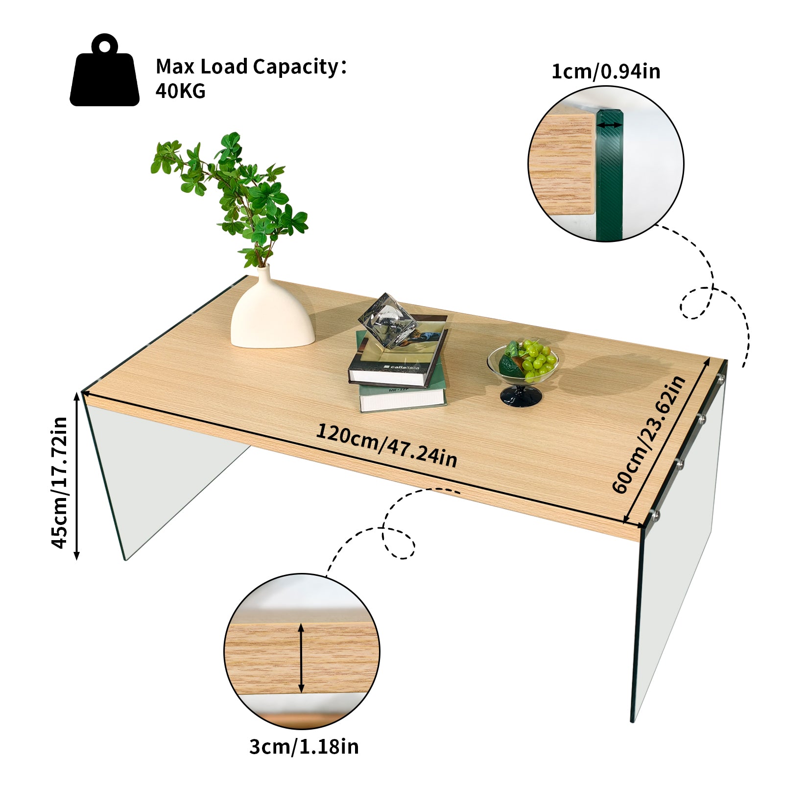 Rectangular Coffee Table: New Release Wood-tone MDF Coffee Table with Tempered Glass Legs