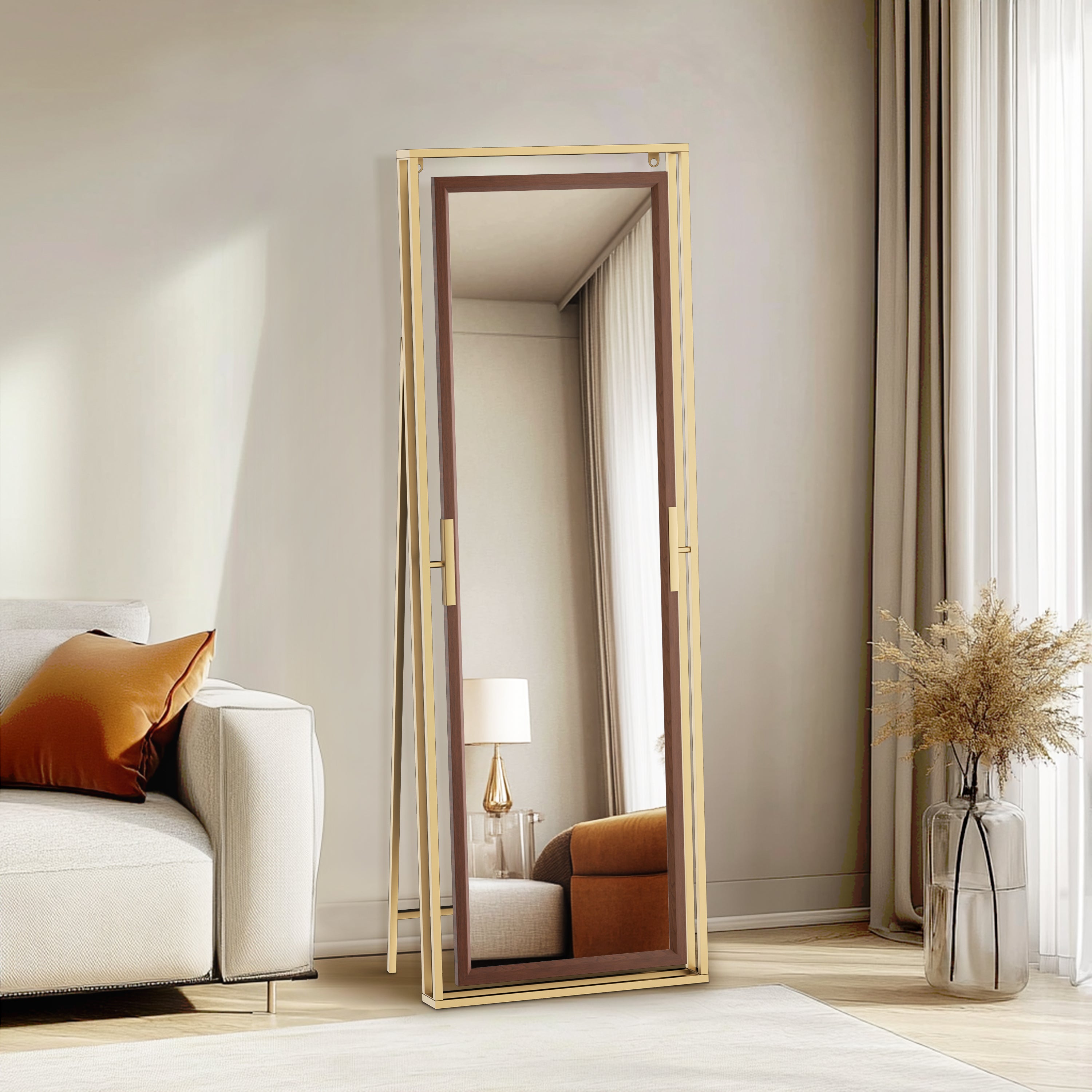 Full Length Mirror with Stand Wood Frame Wall Hanging/ Standing Dressing Mirror