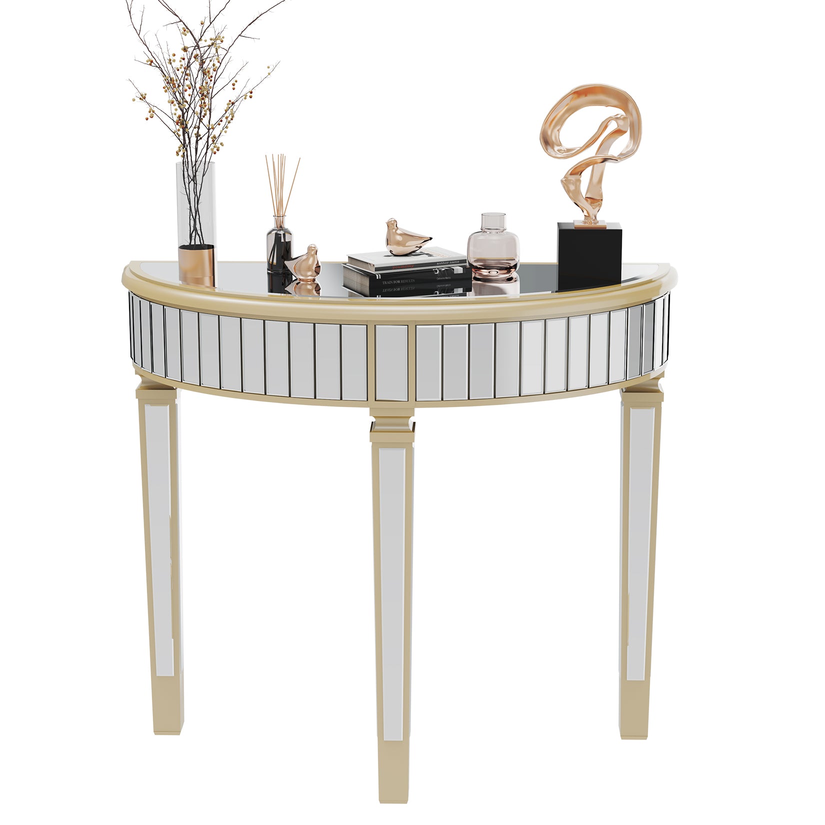 Half-moon Silver Mirrored Console Entryway Table – WisFor