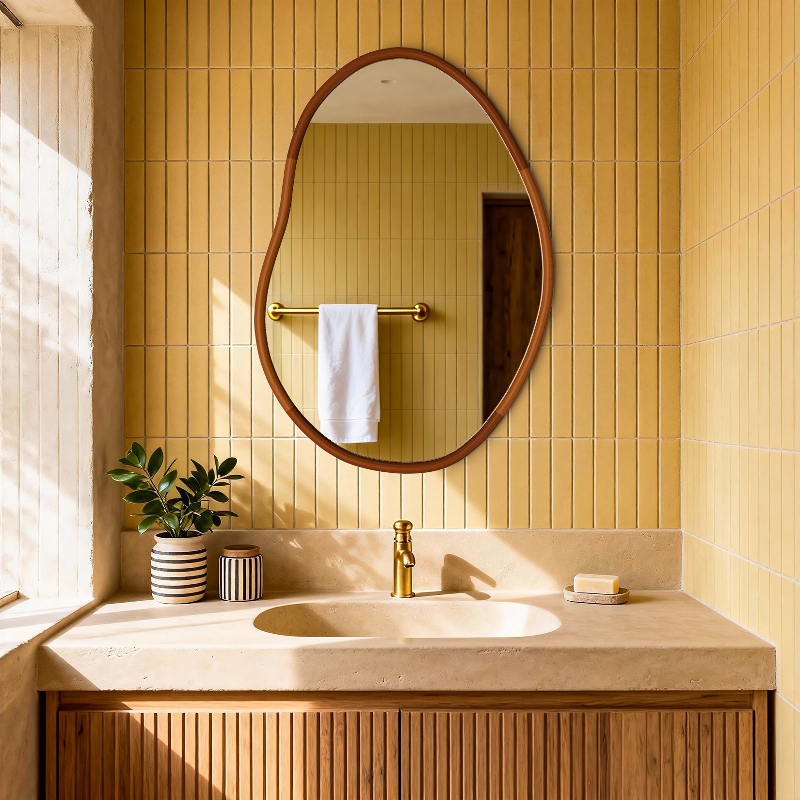 Asymmetrical Wood Frame Irregular Wall Mirror, Home Deocr Mirror, Same as Amazon