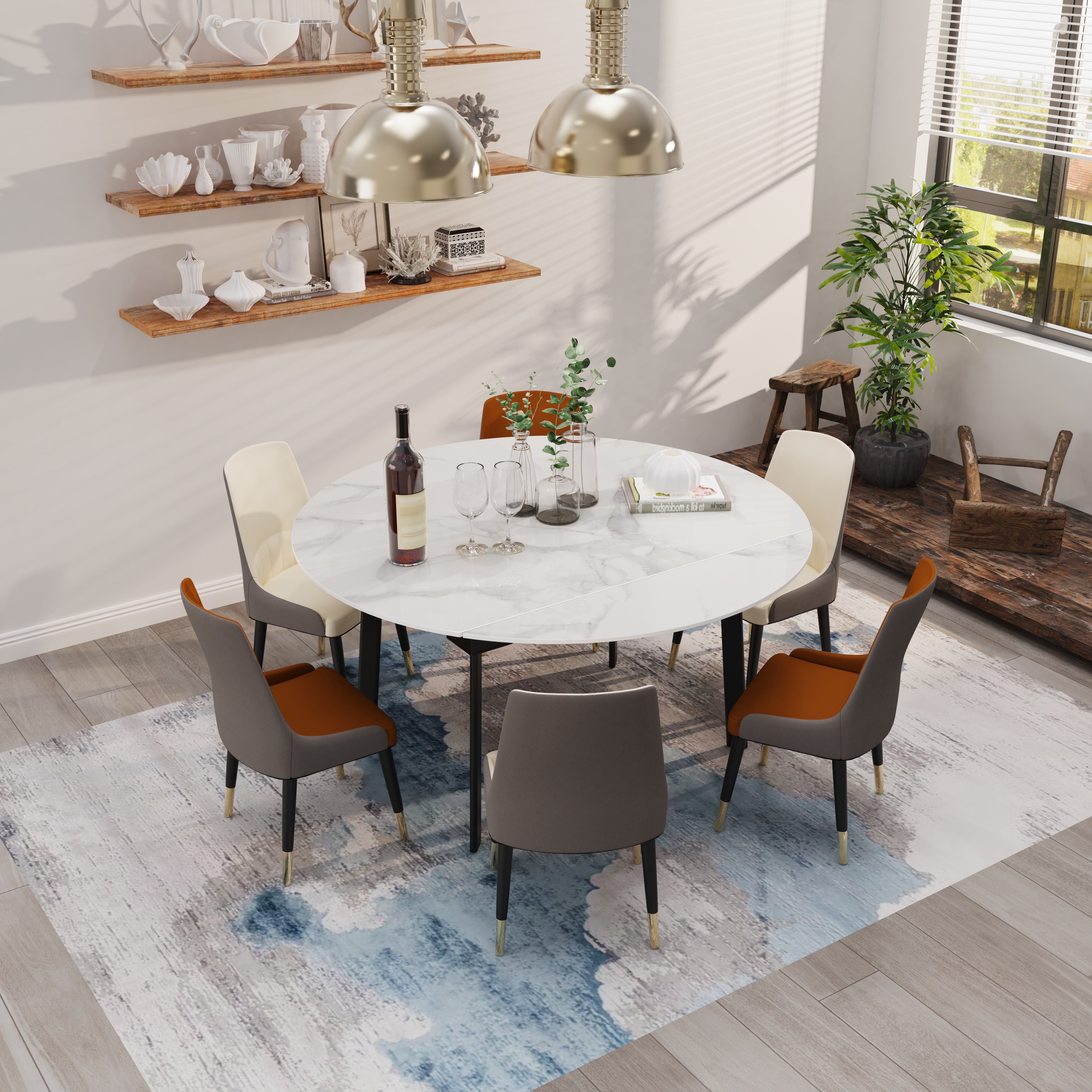 Round Extendable Dining Table 31.5'' to 51.2’'