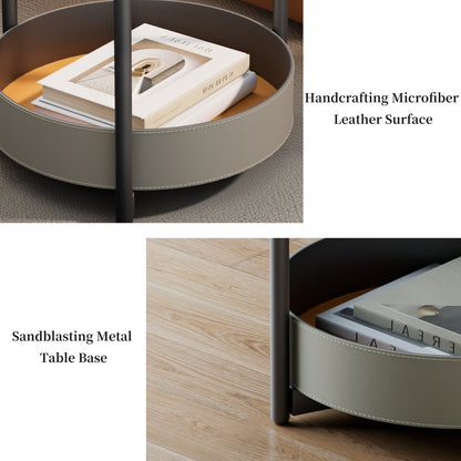 Distinctive Round Side Table Sintered Stone-top Leather Storage Accent Table