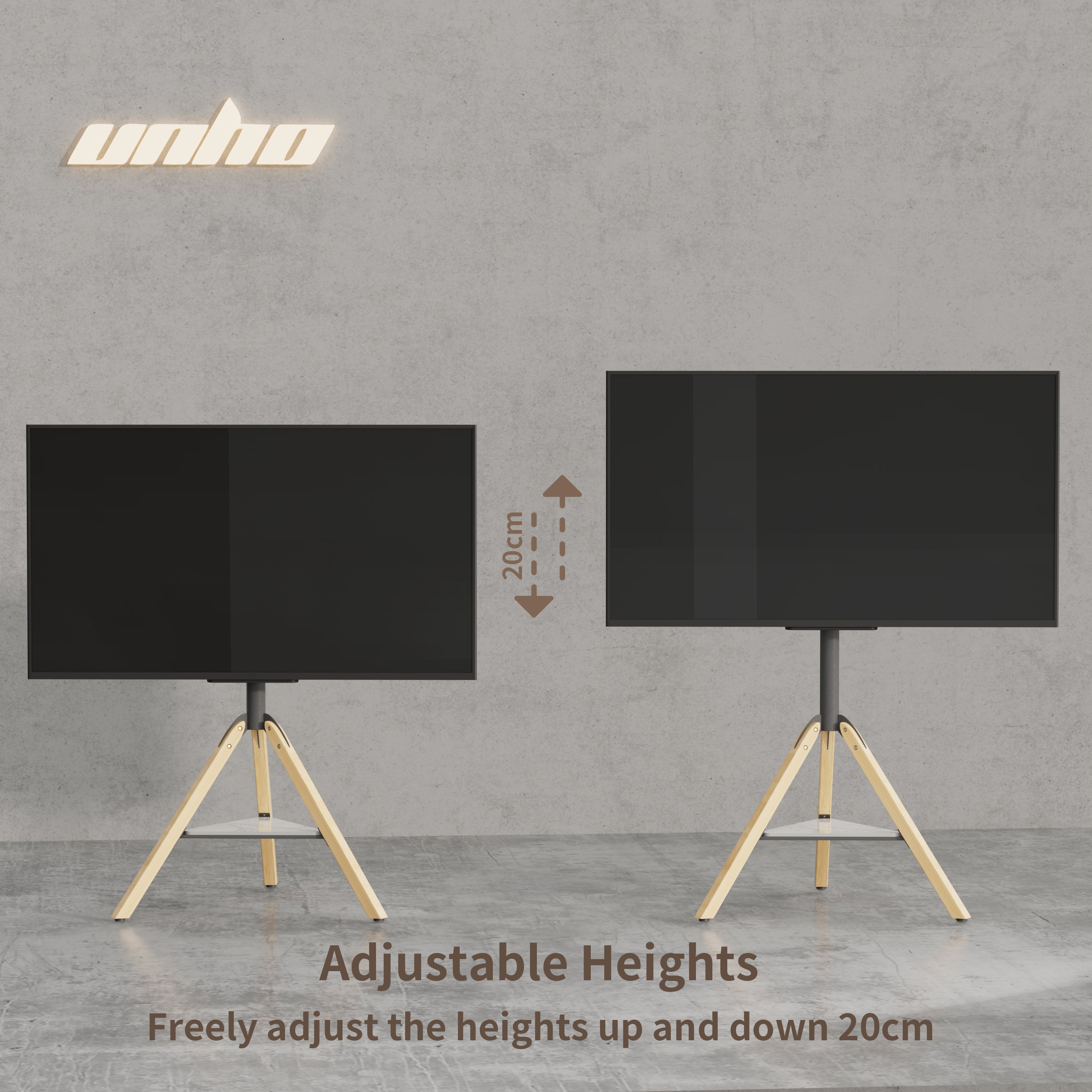 Mid Century TV Floor Stand for 40”-75” Corner Swivel TV Stand with Tripod Legs Height Adjustable