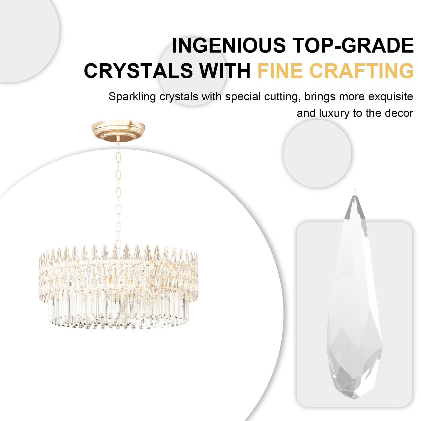 Luxurious Round Crystal Chandelier Pendant Lamp with Raindrops Oblong Crystals